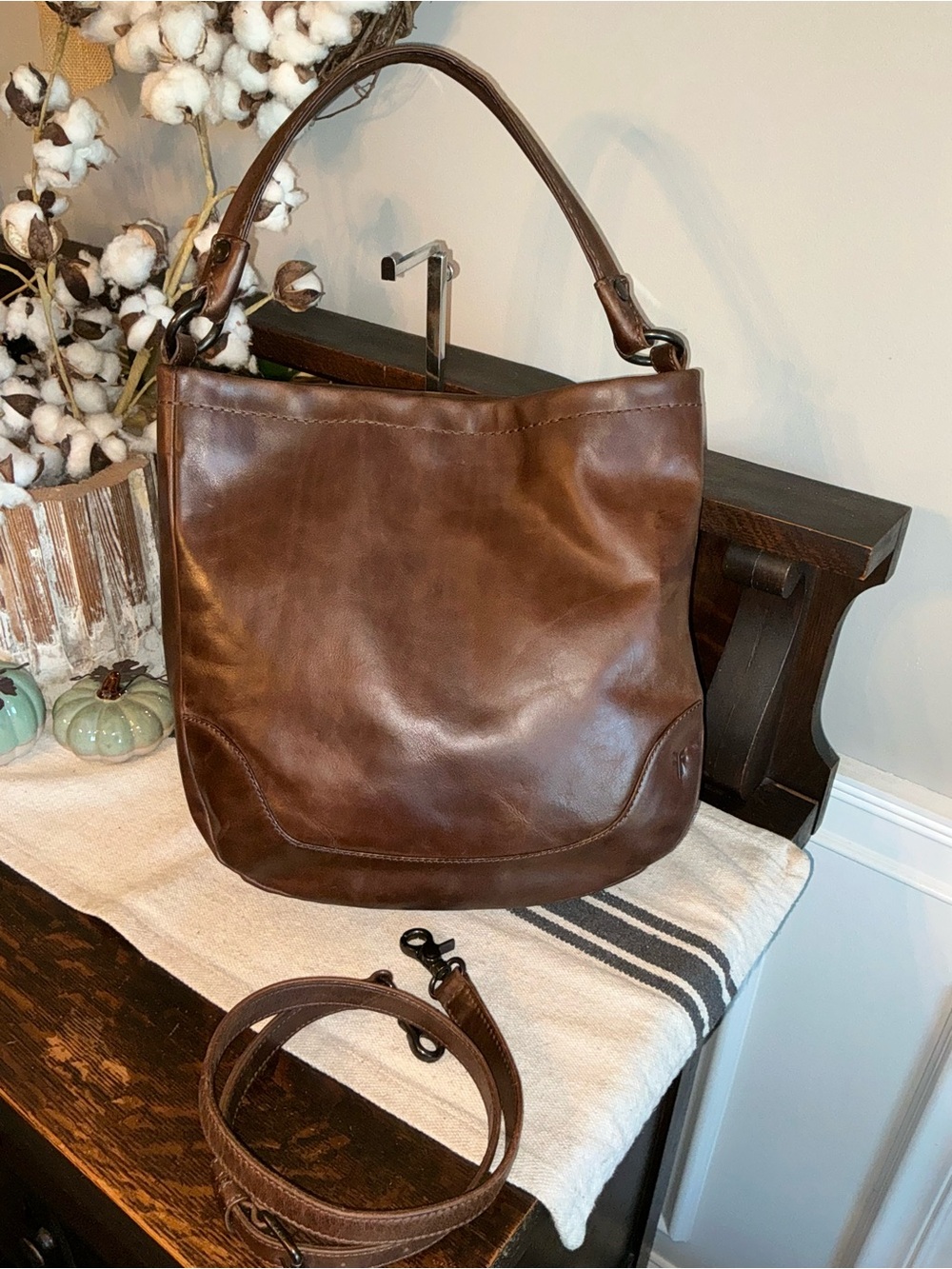 NWOT Frye Melissa Leather Hobo Crossbody Shoulder Bag Dark Brown Retail $ 388